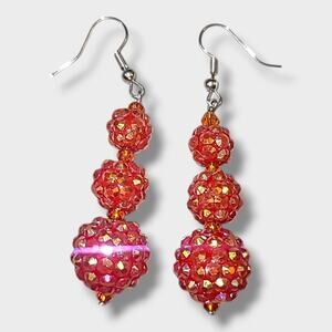 Bright Pink Rhinestone‎ Disco Ball Dangle Earrings